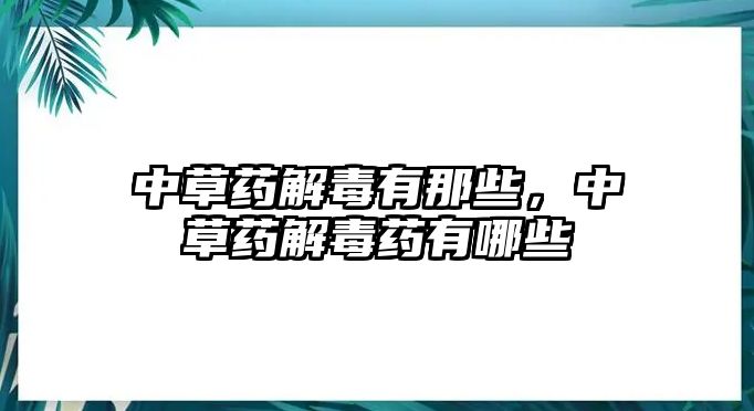 中草藥解毒有那些，中草藥解毒藥有哪些